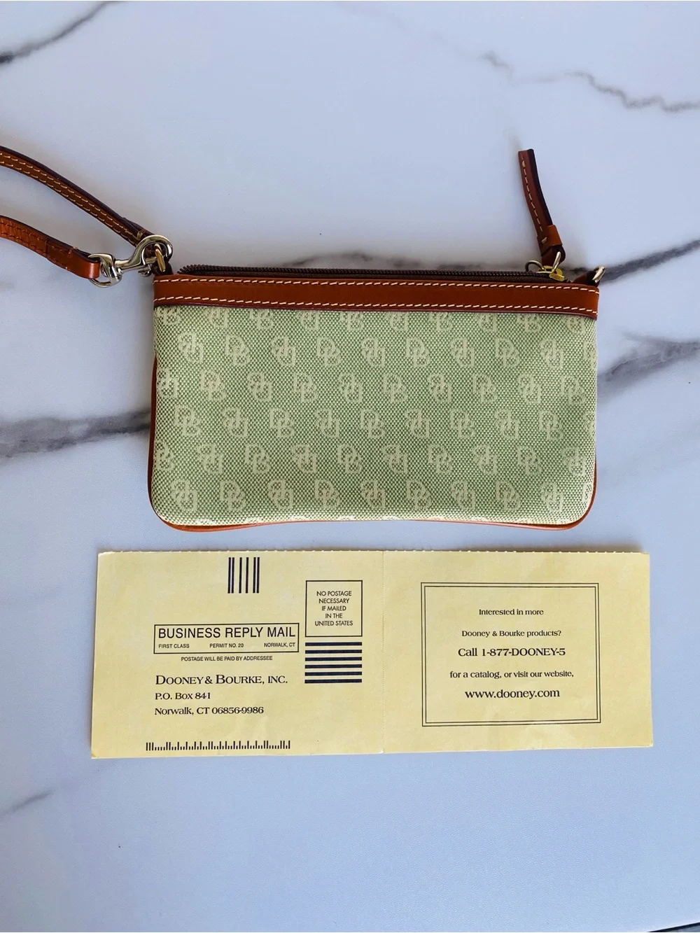 Dooney & Bourke vintage avocado green and brown monogram wristlet purse new